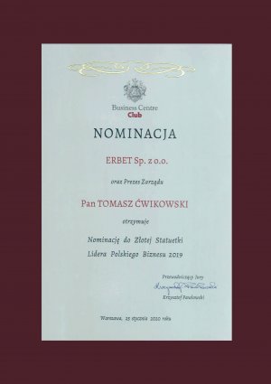 Nominacja do Złotej Statuetki Lider Polskiego Biznesu 2019